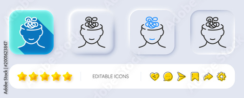 Anxiety line icon. Neumorphic, Flat shadow, 3d buttons. Stress or Think worry sign. Mental health symbol. Line anxiety icon. Social media icons. Vector