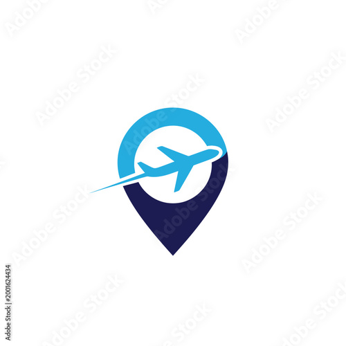 Airplane flying over a map pin.