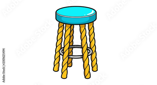 Bar stool with twisted rope legs and blue seat