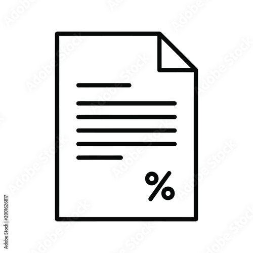 Simple line art icon of a document page featuring a percentage symbol for financial analysis