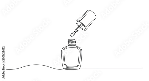 фотографія Line art illustration of an open bottle of nail polish with the applicator brush