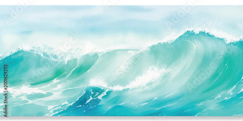 Bright turquoise ocean wave with white foam turquoise movement energetic background artistic painterly refreshing abstract overhead top view watercolor