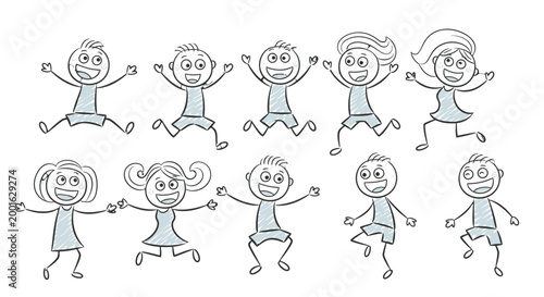 A group of happy children jumping together.