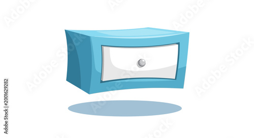 Cartoon blue bedside table with white drawer and handle