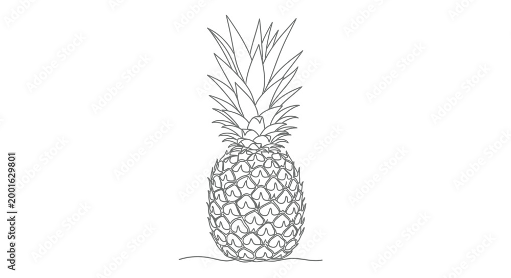 Obraz premium Single pineapple detailed line art illustration white background hand drawn pineapple