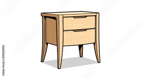 Modern Wooden Nightstand with Two Drawers, Minimalist Design