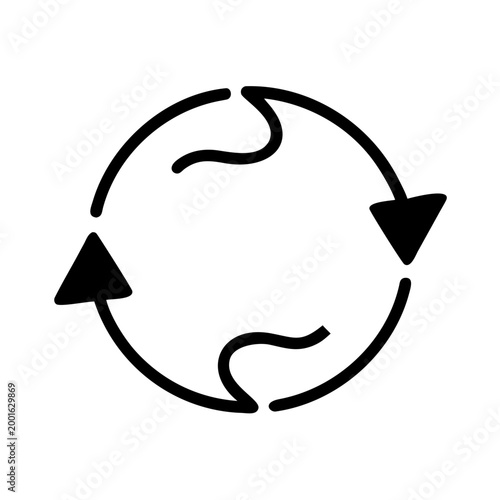 Circular arrows surrounding wavy lines, depicting continuous flow and cyclical process.