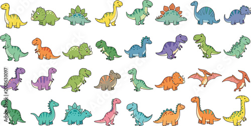 Cartoon Dinosaur Illustration Set Featuring Colorful Dinosaurs in Different Poses for Kids, Education, and Fun Learning Designs