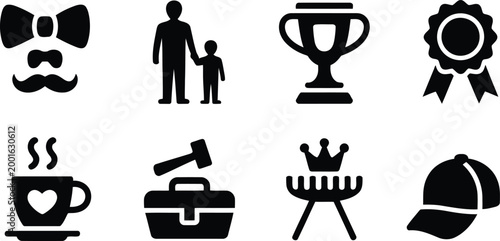 Black glyph icons set achievements awards and lifestyle elements