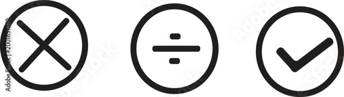 Black circle icons with exclamation mark, minus, and plus signs