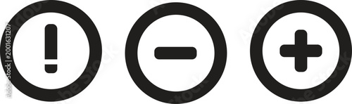 Black icons of checkmark, division and cross in circle
