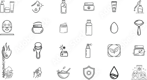 Collection of black and white line art icons representing various personal care items