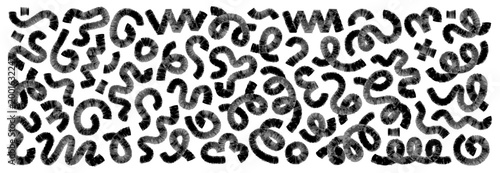 Set of curved felt-tip pen marker lines and circular brush strokes. Hand drawn thick rough lines, spiral, swirls. Abstract modern vector squiggles. Scribble doodle strokes for collages and design.