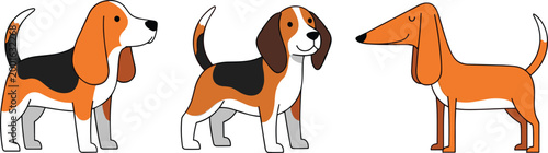 Cartoon Dog Illustration Set Featuring Beagle and Dachshund Breeds in Various Poses for Pet, Animal, and Dog Lovers Designs