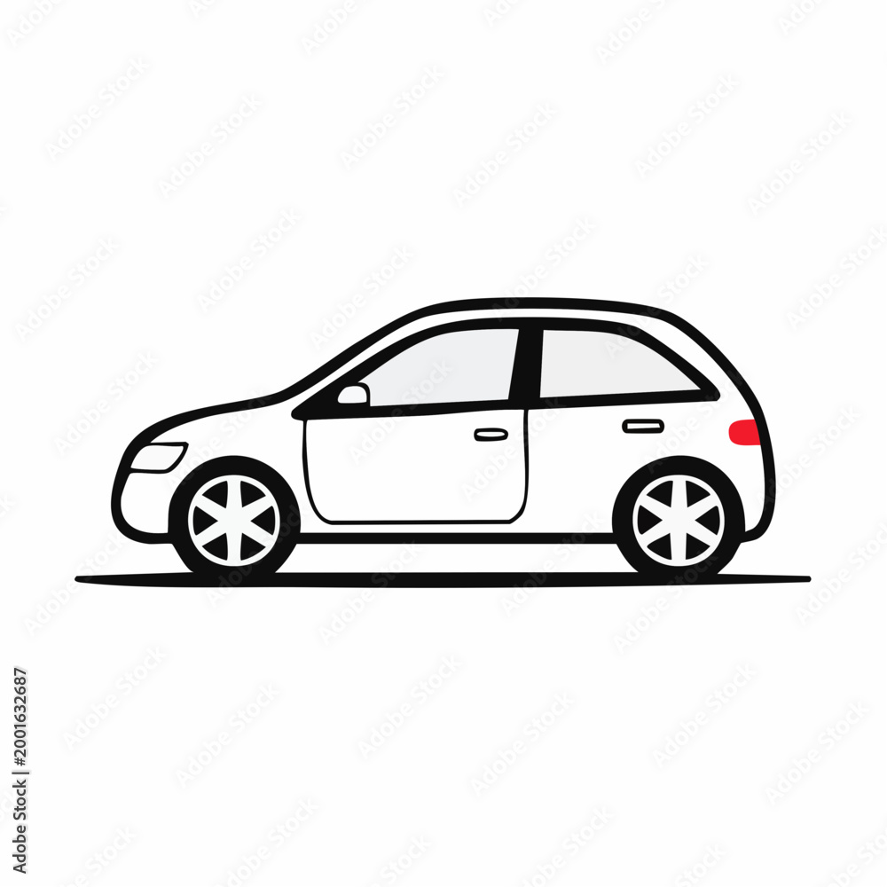 Fototapeta premium Simple Line Art Illustration of a White Hatchback Car