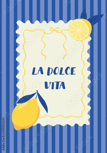 Seamless La Dolce Vita Pattern Lemon Italian Label Mediterranean Design