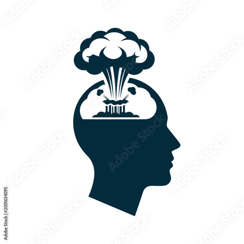 Explosion Inside Head Silhouette - Mental Breakdown Concept