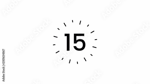 20 second countdown timer animation on white background, from 0 to 20 seconds real time.