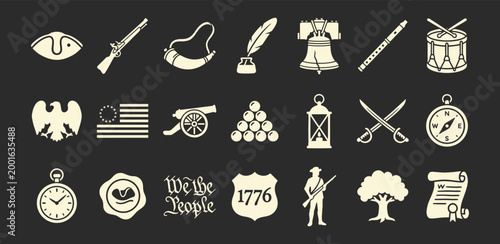 Schilderij op canvas American Revolutionary War flat vector icons for historical education and herita