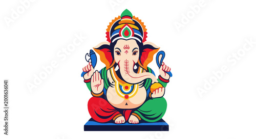 Colorful Ganesha Deity Illustration - Hindu God Icon