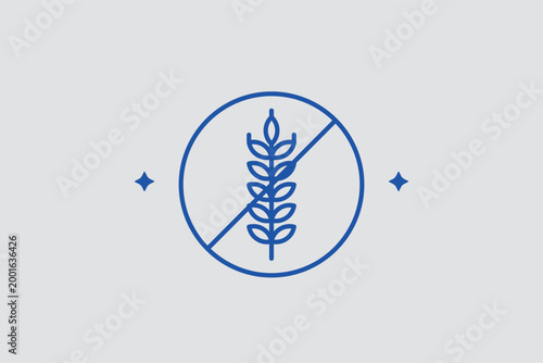 No wheat line icon for identifying gluten sensitivity and celiac disease restrictions. Health-conscious vector illustration for gluten-free product packaging and dietary health guides.
