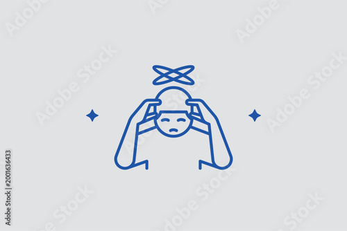 Dizziness line icon for identifying severe allergic symptoms and vertigo. Symptomatic vector illustration for emergency medical apps and patient health tracking tools.