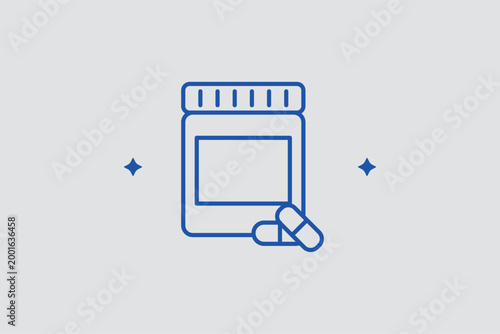 Medicine bottle and pills line icon for identifying allergy treatments and antihistamines. Pharmaceutical vector illustration for drugstore e-commerce sites and medication reminder apps.