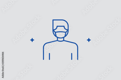 Medical face mask line icon for identifying respiratory protection and allergy prevention. Protective vector illustration for healthcare facility signage and pollen protection guides.