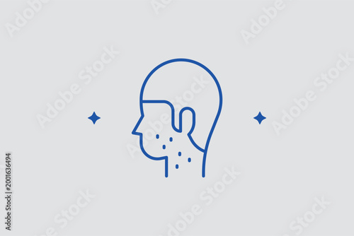 Facial skin rash line icon for identifying dermatological allergic reactions and sensitivity. Medical vector illustration for dermatology clinic websites and skincare symptom checker apps.