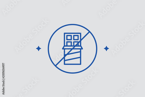 No chocolate line icon for identifying cocoa allergies and dietary restrictions. Dietary vector illustration for food sensitivity guides and nutrition tracking mobile applications.