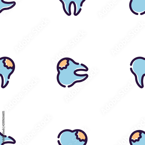 Cartoon dental illustration of teeth with cavities isolated on transparent background