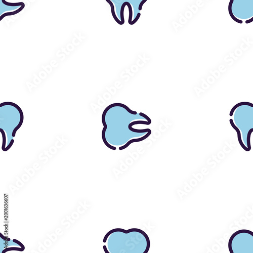 Seamless dental pattern featuring light blue teeth illustrations isolated on a transparent background