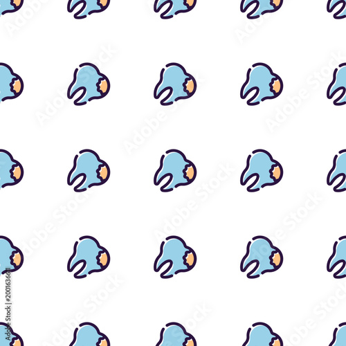 Seamless pattern of stylized blue dental teeth icons isolated on transparent background