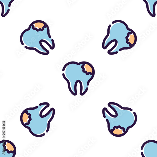 Cute cartoon illustration of a tooth decay pattern isolated on transparent background for dental care advertising