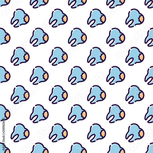 Seamless pattern of stylized light blue dental teeth isolated on a transparent background