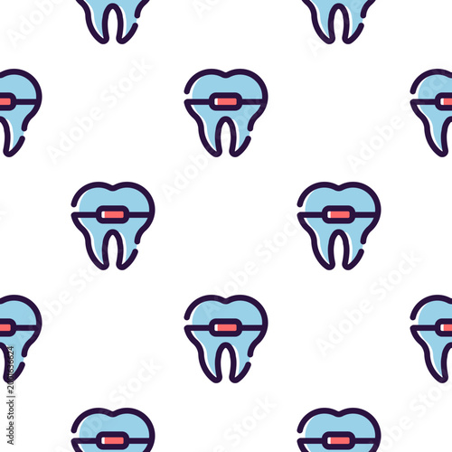 Seamless dental pattern with teeth wearing braces isolated on transparent background