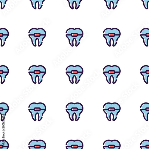 Seamless pattern of stylized dental teeth with braces isolated on transparent background