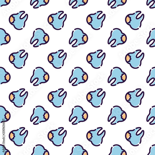 Repeating pattern of light blue dental teeth illustrations isolated on a transparent background