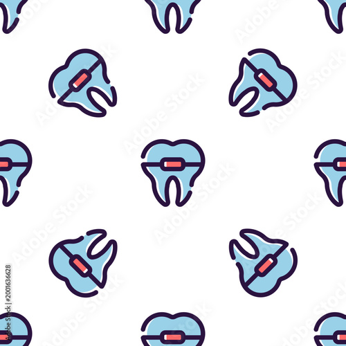 Dental teeth with braces pattern isolated on transparent background
