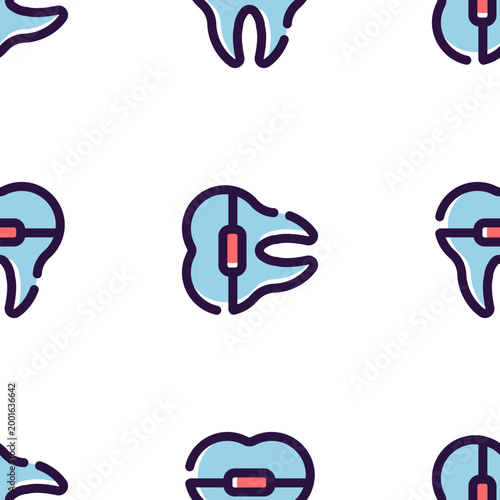 Dental icons featuring teeth with braces isolated on transparent background for orthodontic services
