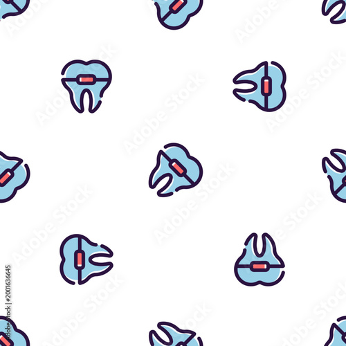 Seamless pattern of dental teeth with braces isolated on transparent background