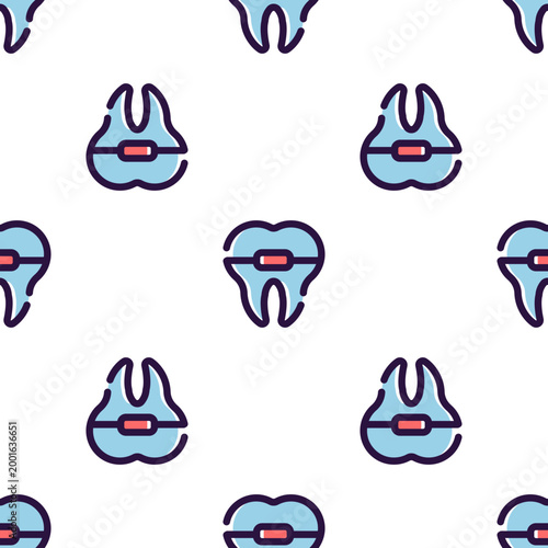 Dental orthodontic braces on teeth pattern isolated on transparent background