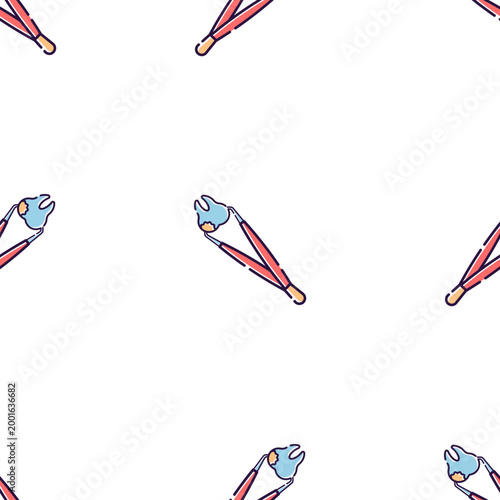 Cute cartoon dental tool isolated on transparent background with white dots pattern