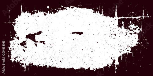 A black ink splat design creates a dirty grunge texture with paint splashes and splatters on an abstract vector illustration featuring a brush stroke border and messy spray spots