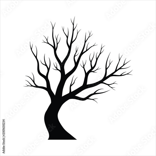 Bare deciduous tree silhouette during winter season vector illustration isolated on white background