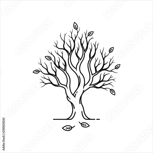 Bare tree with falling leaves in autumn season vector illustration Isolated on white background