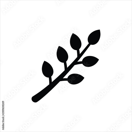 Branch with developing buds and leaves in a simple silhouette against white background