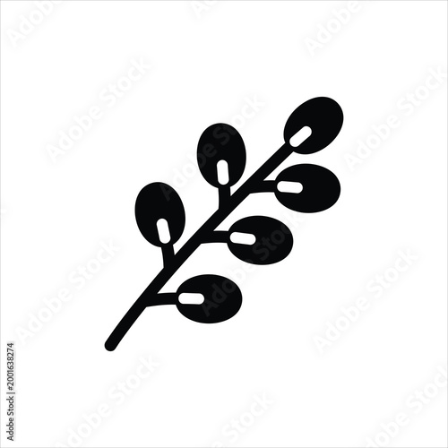 Branch with oval buds against a plain backdrop Vector Illustration Isolated on white background