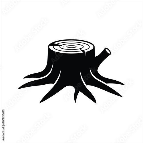 Tree stump with roots and rings during forestry deforestation Vector Illustration Isolated on white background