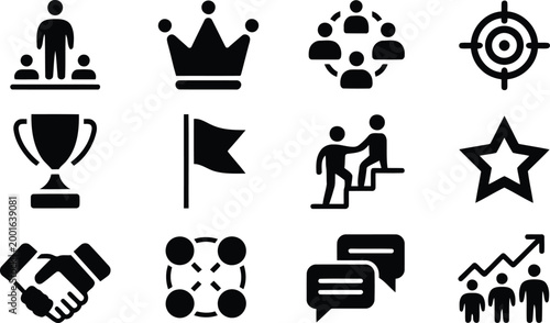 Business and leadership icon set strategy success and collaboration